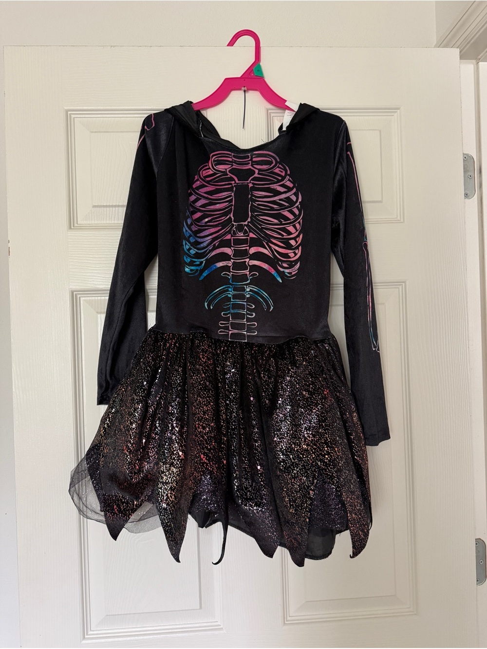 Girls Black Hooded Skeleton Tutu Dress with Pink & Blue Bones